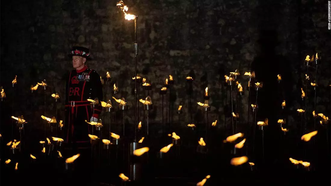 Tower of London lights up for World War I anniversary